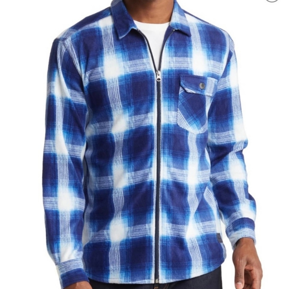 XL Plaid VTG 1946 Polar Fleece Zip Shirt Blue White NWT